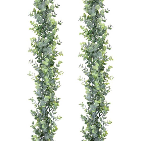Unbranded 6 ft. Green Artificial Eucalyptus Plant Leaf Garland (2-Pack)