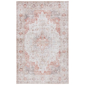 Tuscon Light Gray/Rust 10 ft. x 14 ft. Machine Washable Floral Distressed Area Rug