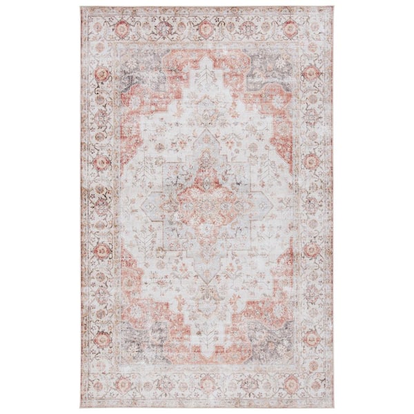 SAFAVIEH Tuscon Light Gray/Rust 4 ft. x 6 ft. Machine Washable Floral Distressed Area Rug