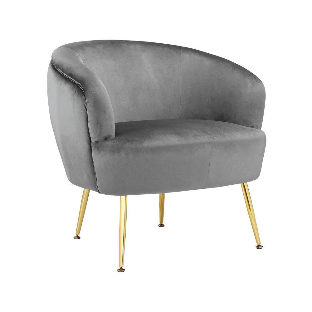 Gray Velvet Barrel Accent Chair with Gold Legs