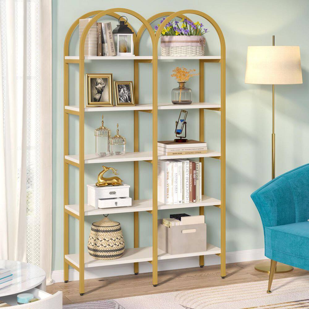 Tribesigns 5-Shelf Gold Etagere Bookcase, Modern Metal Open Arched  Bookshelf, 72 Inches Tall Gold Shelves for Living Room, Bedroom(1,  White+Gold)