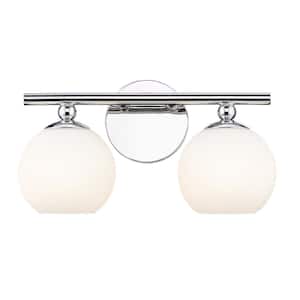 Neoma 13.5 in. 2 Light Chrome Vanity Light with Opal Etched Glass Shade with No Bulbs Included