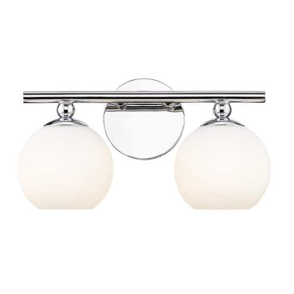 Unbranded Neoma 13.5 in. 2 Light Chrome Vanity Light with Opal Etched Glass Shade with No Bulbs Included