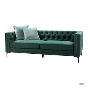 Eridu Comtemperary 84 in. Square Arm Faux Leather Button-Tufted design Tuxedo Rectangle Sofa in Green