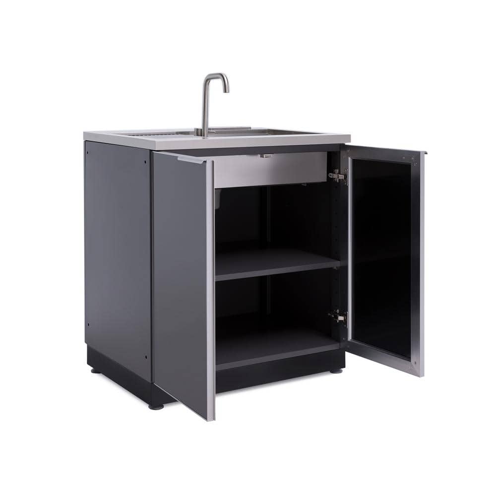 Slate Gray Aluminum Outdoor Kitchen Sink Cabinet with Stainless Steel Faucet