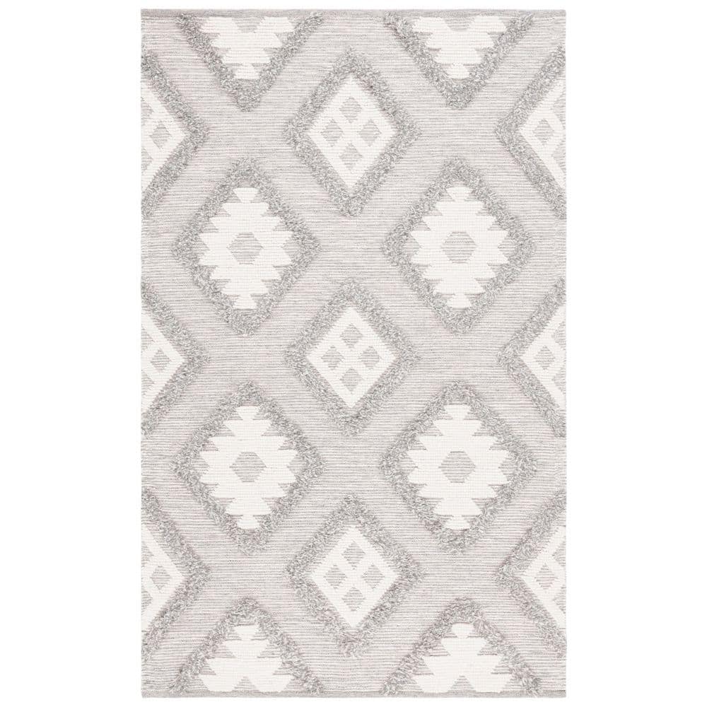 SAFAVIEH Natura 4 ft. x 6 ft. Gray/Ivory Diamond Marle Area Rug NAT203F ...