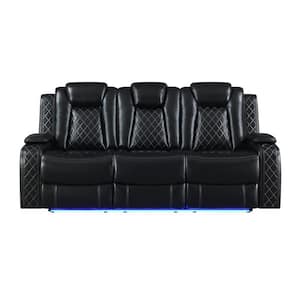 New Classic Furniture Orion 85 in. Pillow Arm Polyester Rectangle Sofa with Power Footrest and Headrest in Black