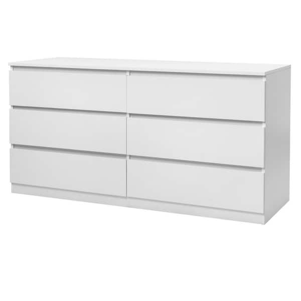 White 6 Drawer 55. 12 in. Wide Chest of Drawers