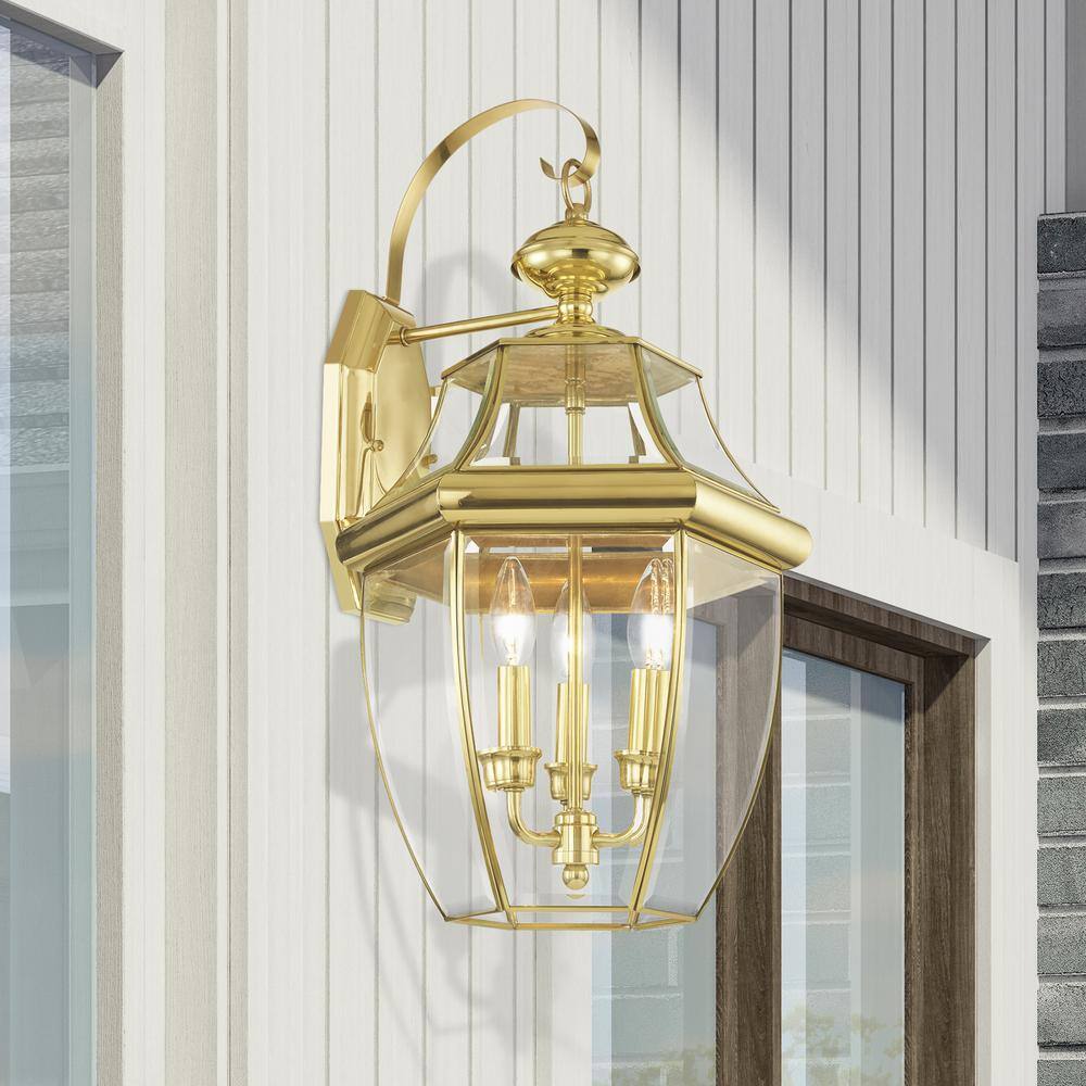 Monterey Polished Brass 3-Light Outdoor Wall Lantern