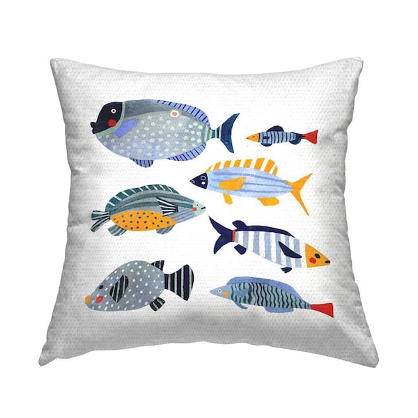 Stupell Industries Whimsical Patterned Fish Children's Aquatic Animals Blue Square Outdoor Throw Pillow