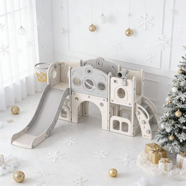 8-in-1 Toddler Slide Playset, ASTM Certified HDPE Indoor Outdoor Slide with Basketball Hoop & Tunnel for Kids 1-3