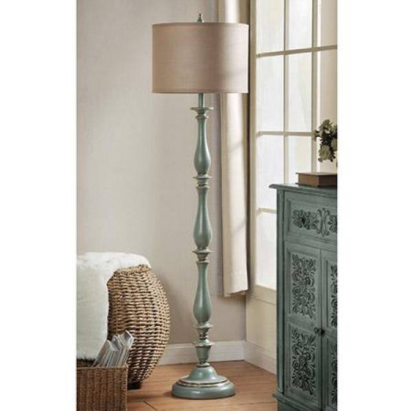 Elegant Distressed Blue Polyresin Floor Lamp with Taupe Shade