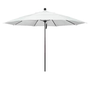 11 ft. Bronze Aluminum Commercial Market Patio Umbrella with Fiberglass Ribs and Pulley Lift in Natural Sunbrella