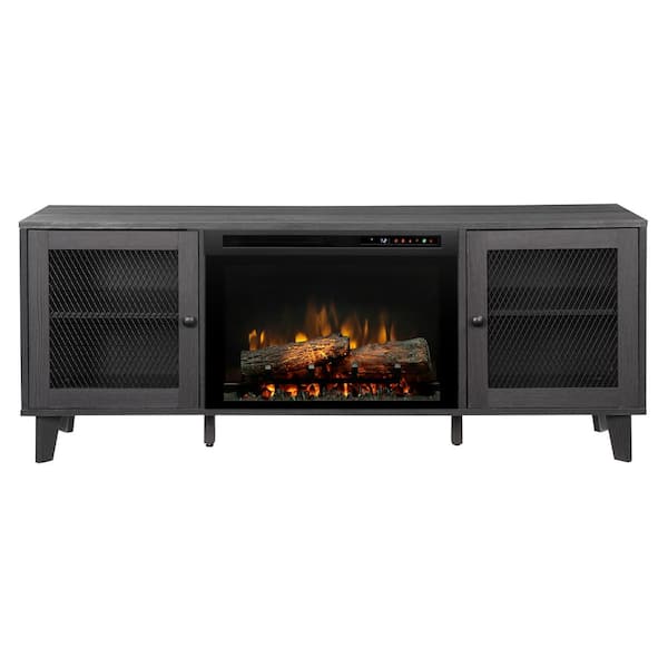 Dimplex Dean 65 in. Media Console in Wrought Iron with a 26 in. Electric Fireplace with Logs