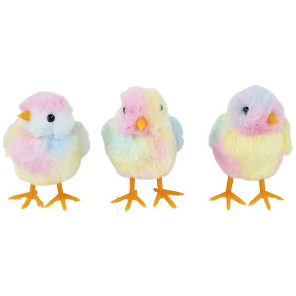 Plush Tie Dye Easter Chick Figurines-4.25 in.-Set of 3