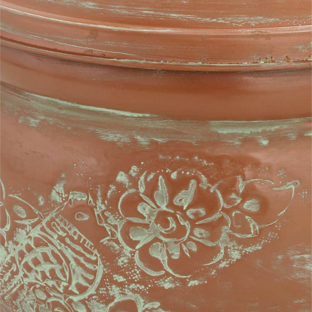Copper and Green Patina Embossed Bird Hose Holder with Lid