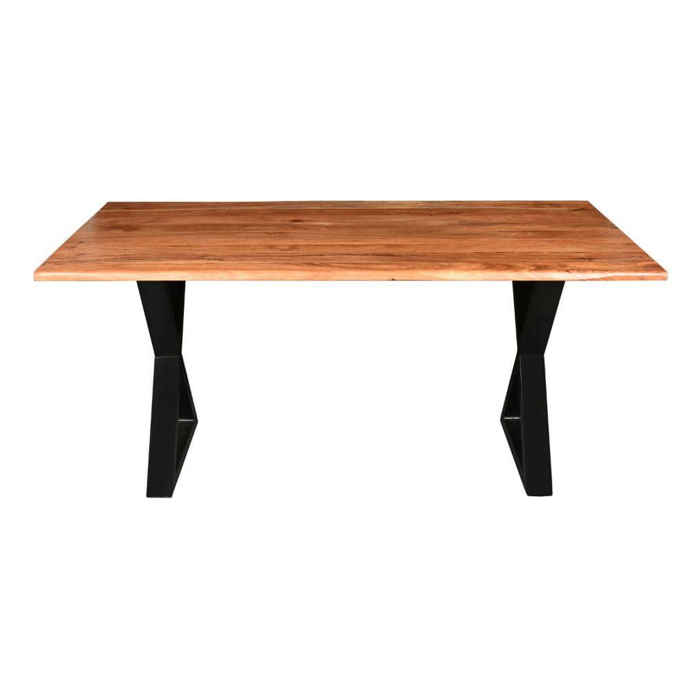 67-Inch Natural Brown Acacia Wood Dining Table with Black Iron Legs
