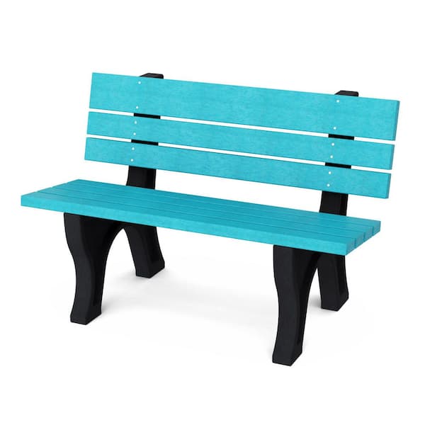 Wildridge Heritage 4 ft. Aruba Blue and Black HDPE Plastic Outdoor Park Bench