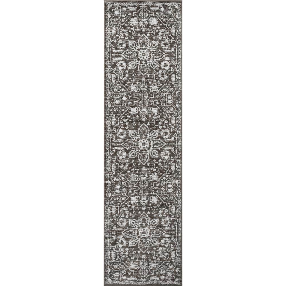 Vintage Bohemian Floral Gray Soft Runner Rug 2'7" x 9'10"