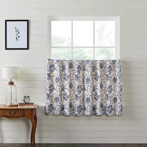 Dorset 36 in. W x 36 in. L Vintage Floral Light Filtering Tier Window Panel in Navy Creme Pair