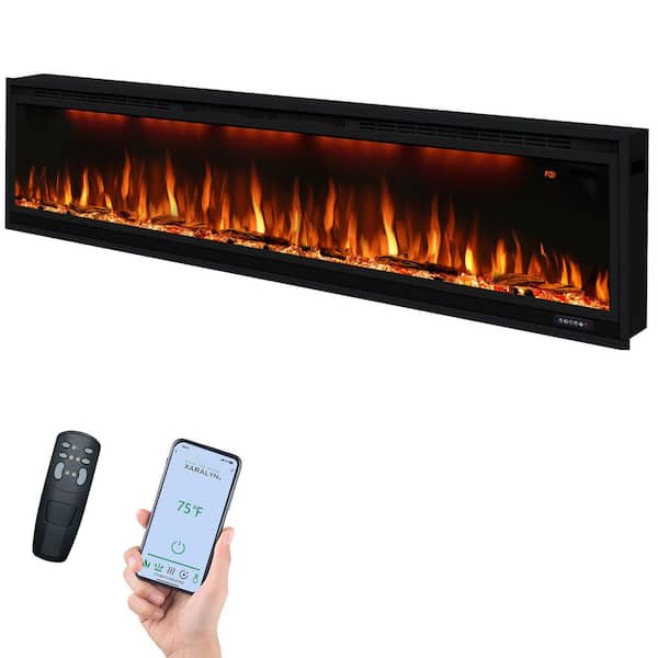 74 in. Smart Recessed and Wall-Mount Electric Fireplace w/ App control, Lifelike Flames and Adjustable Thermostat, 1500W