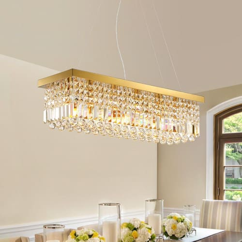 31 Modern 6-Lights Gold Rectangular Raindrop Crystal