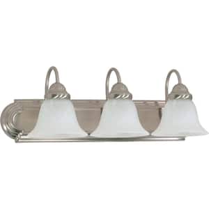3-Light Brushed Nickel Vanity Light with Alabaster Glass Bell Shade
