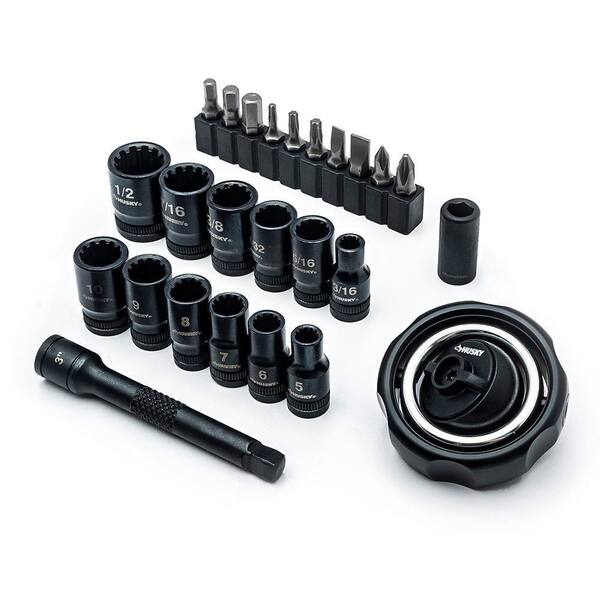 Husky - 1/4 in. Drive Gimbal Ratchet and Universal Socket Set (25-Piece)