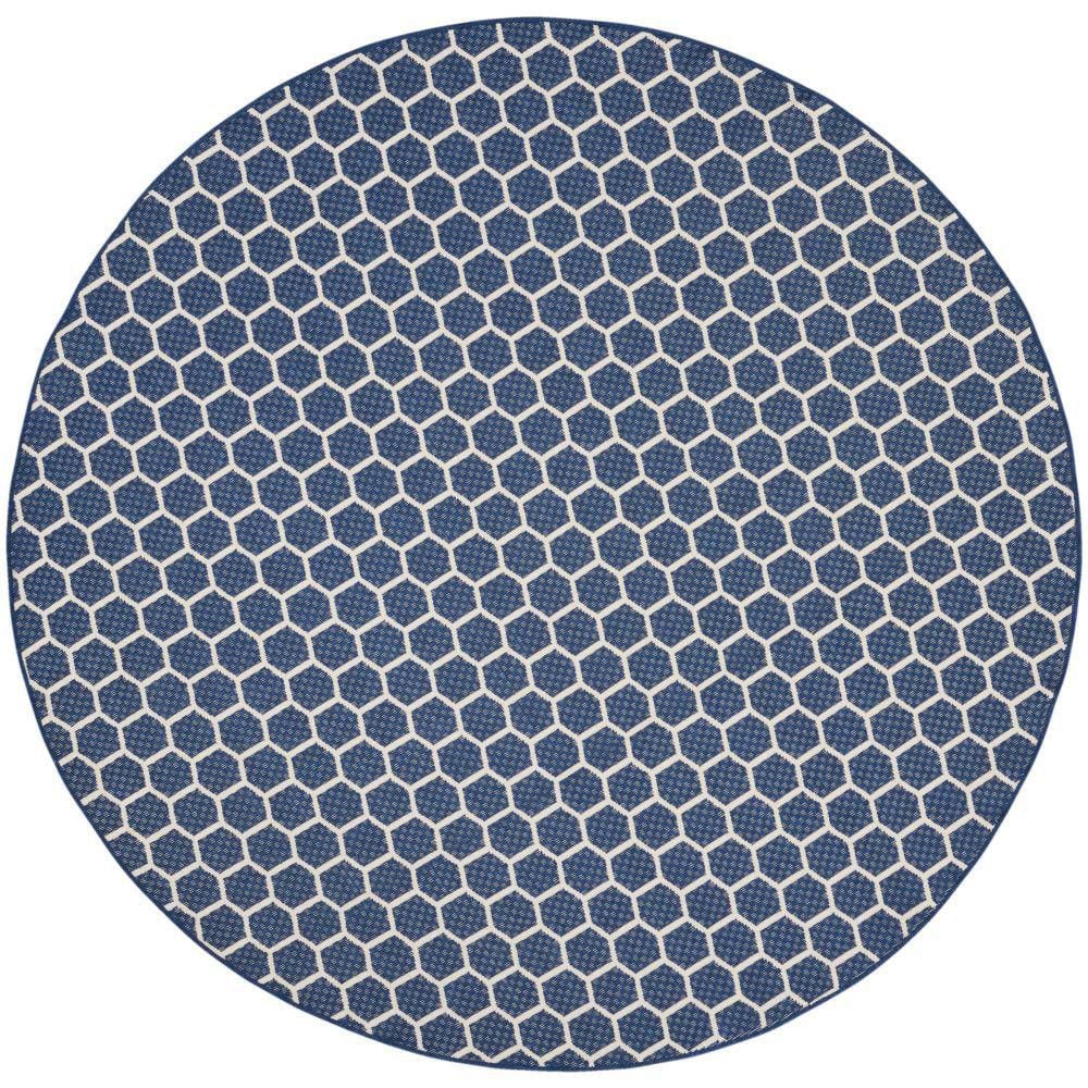 Reversible Indoor Outdoor Navy 8 ft. x 8 ft. Honeycomb Contemporary Round Area Rug price history on PriceWatchPro