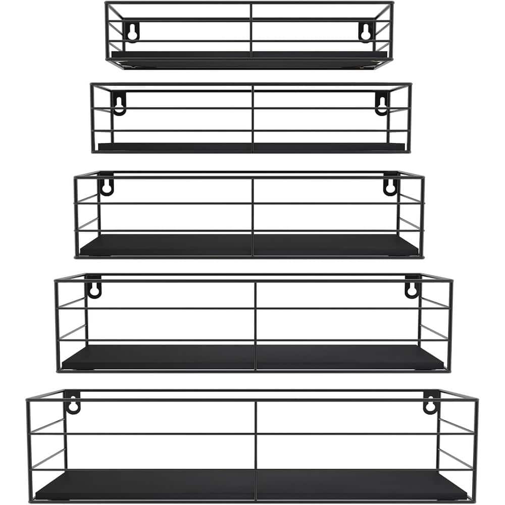16 in. W x 5.4 in. D Black Floating Shelves( Set of 5) Decorative Wall Shel