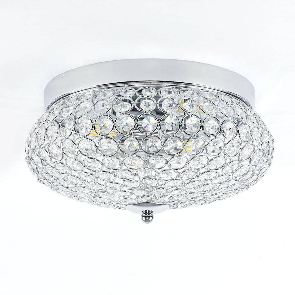 Depuley 12 in. Modern Crystal Chandelier Chrome Finish Flush Mount Ceiling  Light, 2-Light Ceiling Light with Crown Shape WS-FNC36-40B - The Home Depot