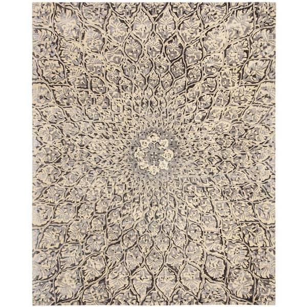Allure 8 ft. x 10 ft. Ivory/Charcoal Radial Floral Area Rug