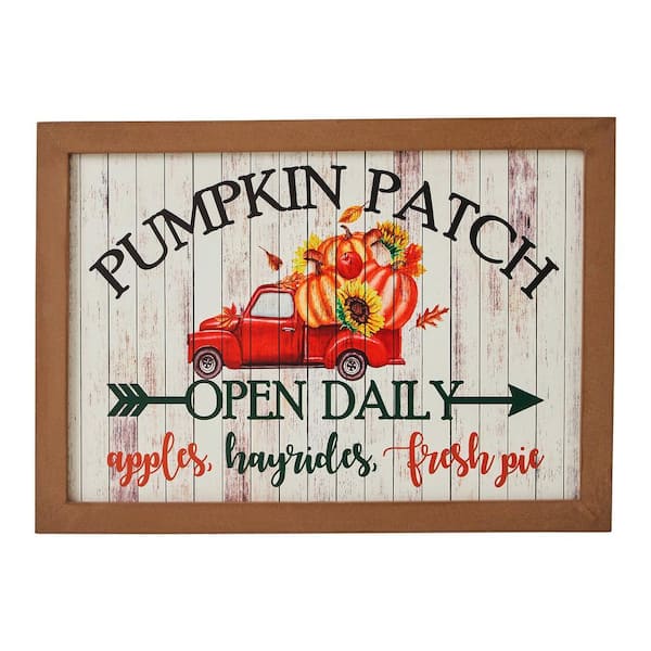 10 in. Shiplap Pumpkin Patch Fall Red Truck Harvest Wall Sign