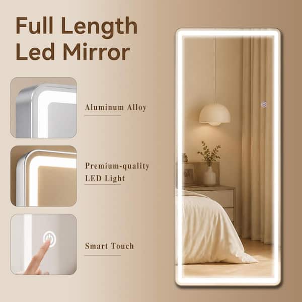 Modern White 30 in. W x 71 in. H Rectangular Rounded LED Full Length Mirror Floor Mirror