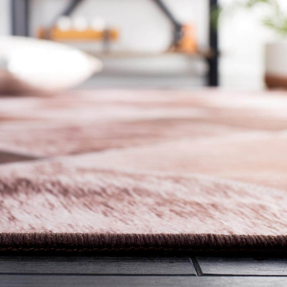 Light Brown and Brown Faux Fur Rectangular Rug, 4' x 6'
