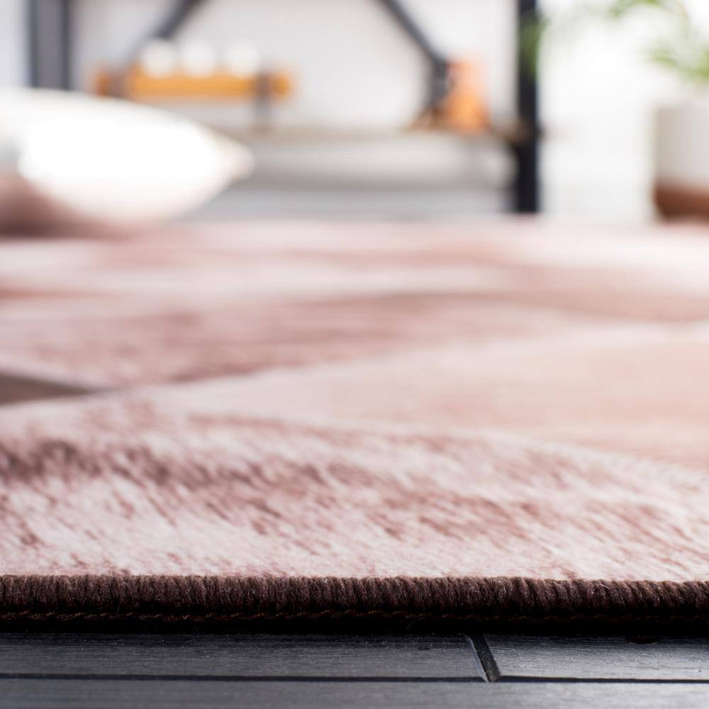 Round Light Brown Faux Fur Non-Slip Washable Area Rug
