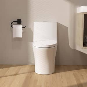 12 in. Rough-In 1-piece 1.1 GPF/1.6 GPF High Efficiency Dual Flush Elongated Toilet in Glossy White with Slow-Close Seat