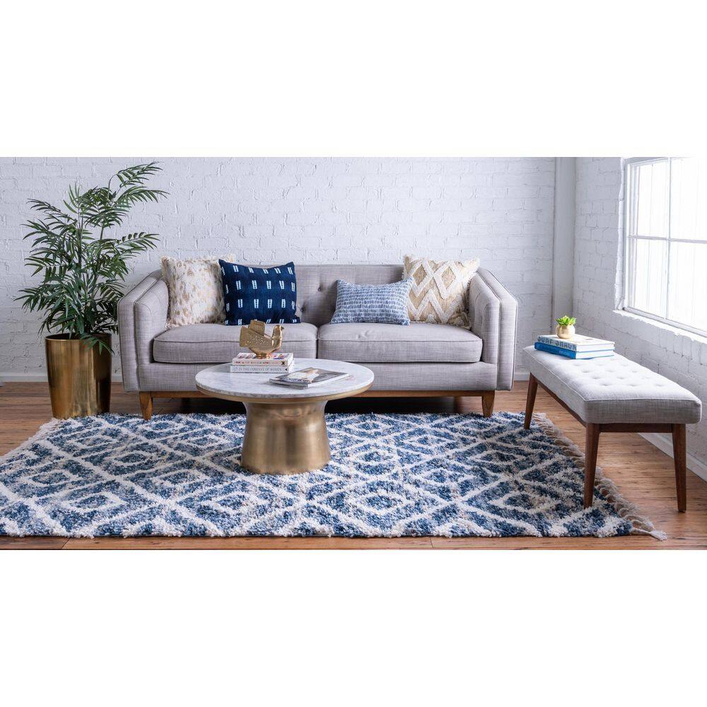 Handmade Athena Shag Geometric Blue 9' x 12' Easy-Care Area Rug