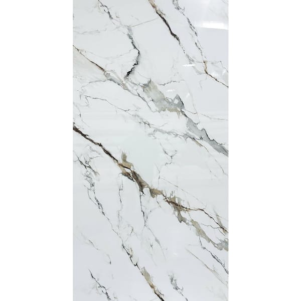 Falkirk Irvine II, 1/8 in. x 2 ft. x 4 ft. Gray Glossy PVC Decorative Wall Paneling, Faux Marble, 4-Pack