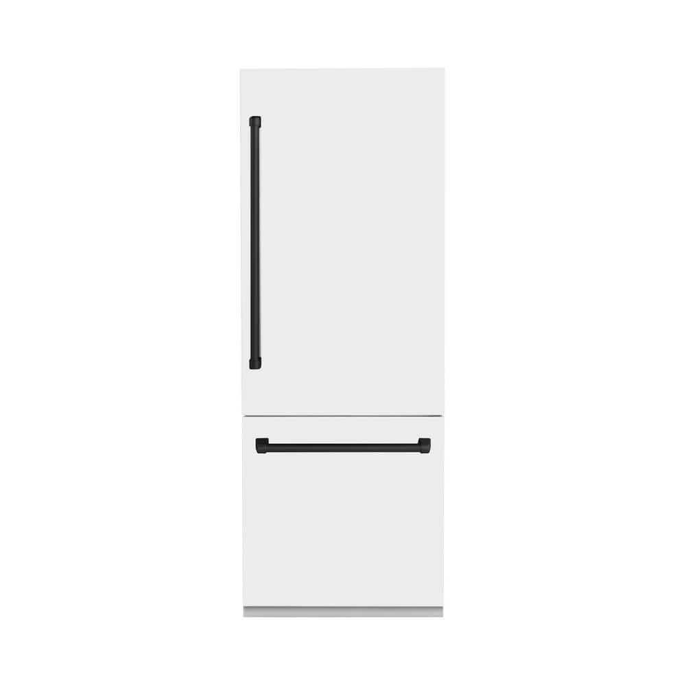 ZLINE Kitchen and Bath Autograph Edition 30 in. 2-Door Bottom Freezer  Refrigerator with Matte Black Handles and White Matte Panels RBIVZ-WM-30-MB  - 