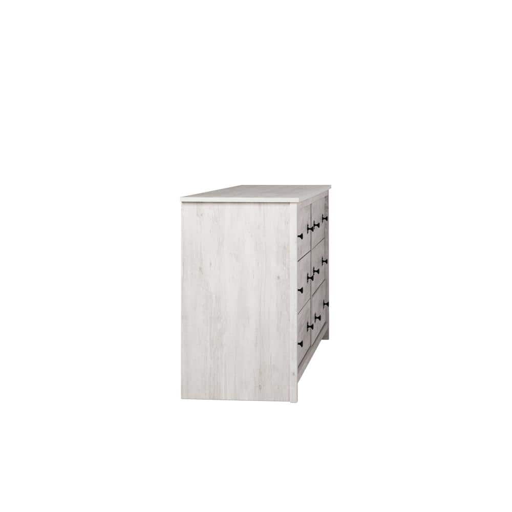 Washed White Farmhouse 6-Drawer Pine MDF Dresser