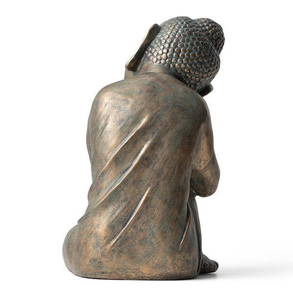 Glitzhome 18 in. H MGO Faux Bronze Resting Buddha Garden statue