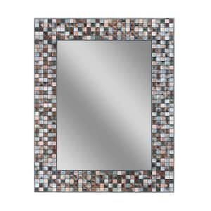 24 in. W x 30 in. H Copper-Bronze Earth-tone Mosaic Tile Printed Frameless Bathroom Vanity Wall Mirror