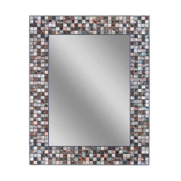 Deco Mirror 24 in. W x 30 in. H Copper-Bronze Earth-tone Mosaic Tile Printed Frameless Bathroom Vanity Wall Mirror