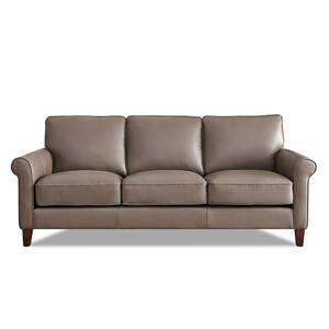 Laguna 86 in. Rolled Arm Leather 3-Seater Straight Sofa with Removable Cushions in Taupe Brown
