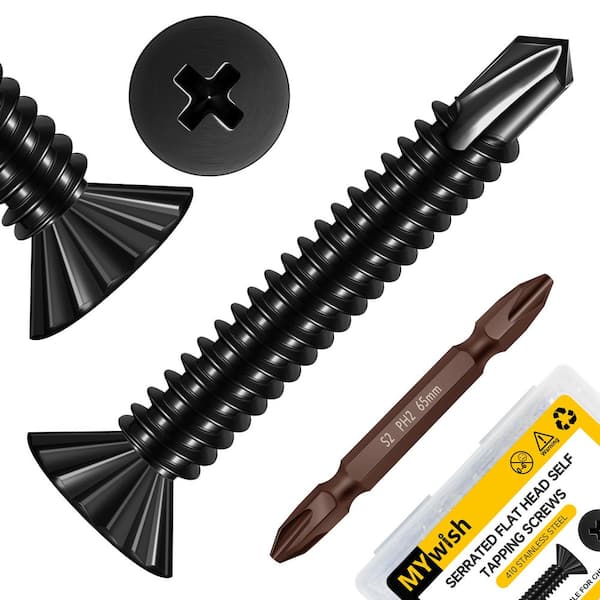 #8 x 1-1/4 in. Self-Drilling Flat Head Sheet Metal Screws (250-Pack), Black Oxide 410 Stainless Steel
