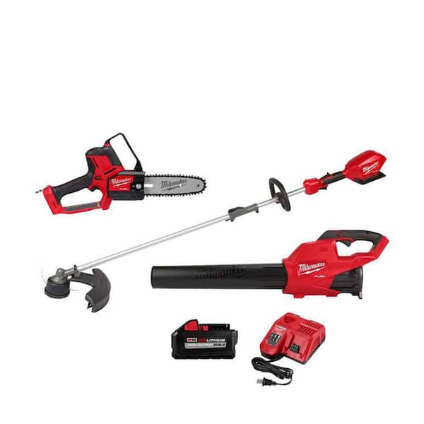 Milwaukee M18 FUEL 8 in. 18V Lith-Ion Brushless Electric Battery Chainsaw HATCHET w/M18 String Trimmer Blower Combo Kit (3-Tool)