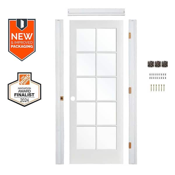 Assembly Required 36 in. x 80 in. 10-Lite Right-Hand Clear Glass MDF Primed Single Interior Door Kit w/ Separate Jamb