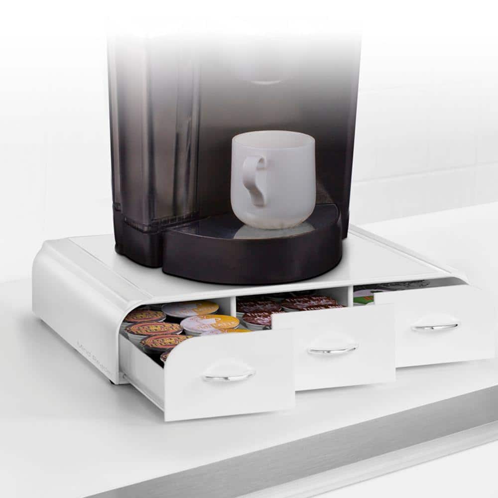 White and Chrome Coffee Pod Drawer Organizer for 42 Capsules