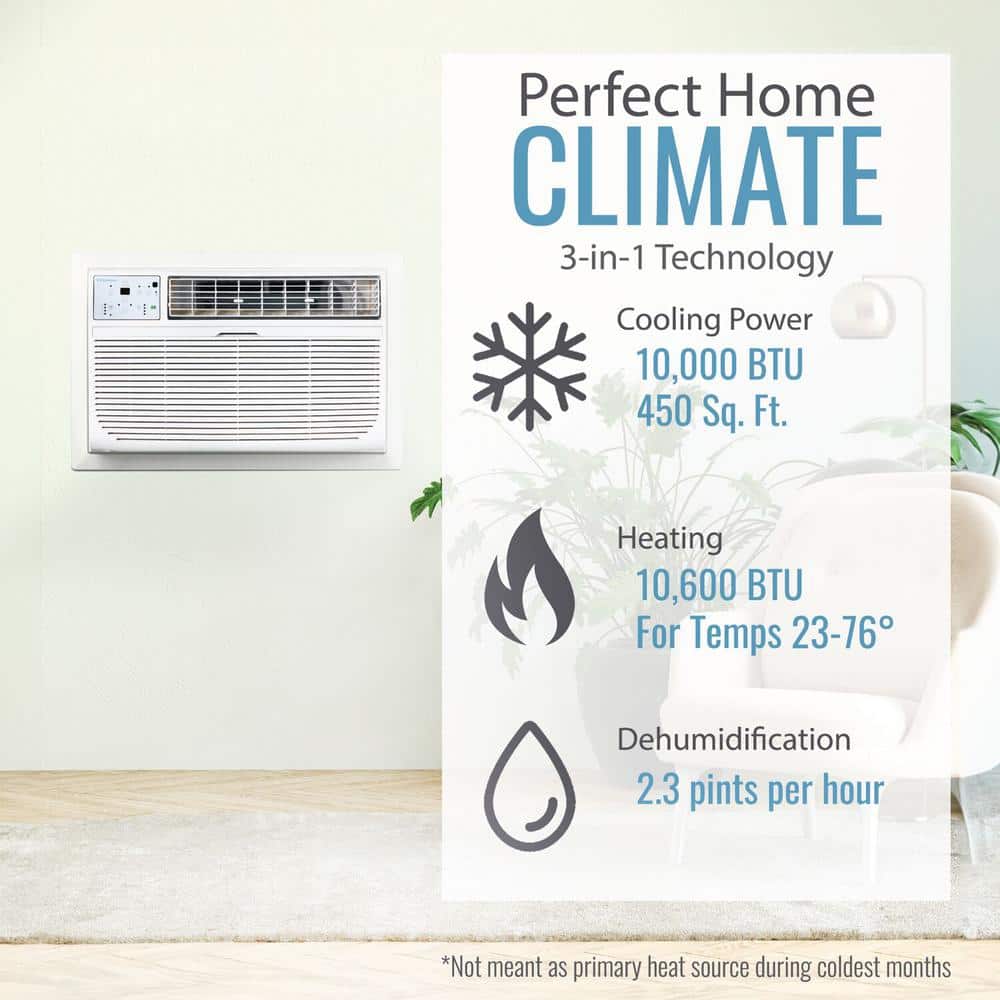 Keystone 10,000 BTU White Through-the-Wall Air Conditioner with Heater and Remote